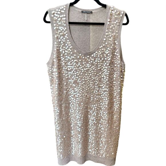 Luisa Cerano Sequin Sleeveless Wool, Cashmere, Silk Sweater Mini Dress size 16 - Picture 1 of 13